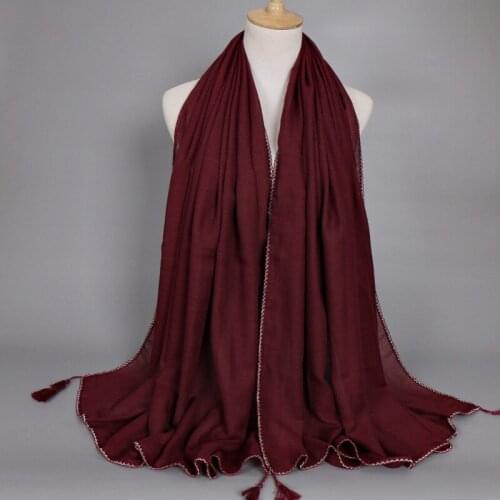 2017 NEW Design Big Size Viscose White Edge Plain Tassels Stripe Shawls Hijab Spring Muslim 12 Color Scarves 180*90cm 10PCS/Lot