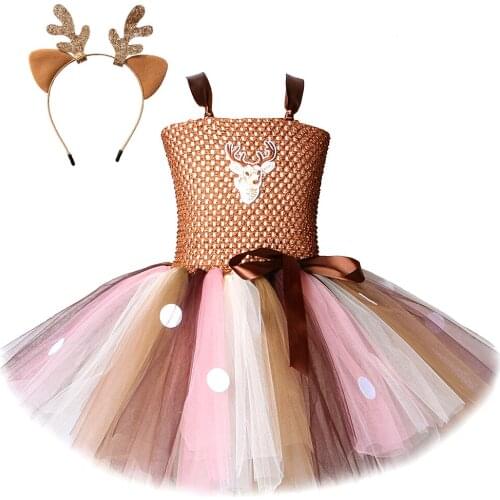 Kids Deer Costume for Girls Christmas Reindeer Dresses Children Halloween Costumes Baby Girl Cute Clothes Child Tutu Outfits