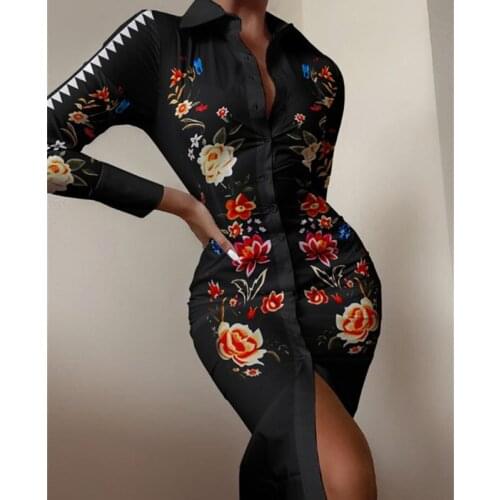 Autumn 2021 Women Long Sleeve Mid Dress Fashion Print Shirts Dress Elegant Ladies Splice Long Shirt Dress Irregular Party Dress
