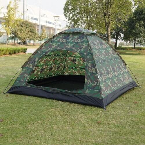 190T Polyester Cloth Fashion Camouflage Green Single Layer Outdoor Tent Double 3-4 Person To Manually Set Up Camping Tent