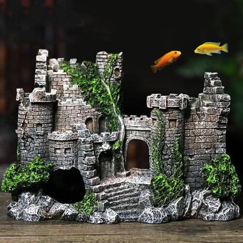 Resin Ancient Castle Artificial Mountain Building Rockery Hiding Cave Aquarium Fish Tank Aquatic Landscaping Ornament