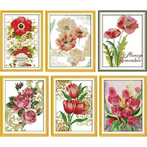 Joy Sunday Sunflower Embroidery Counted Cross Stitch Kit Poppy 11CT 14CT Stamped Printed Needlework Decoration DIY Art Gifts Set