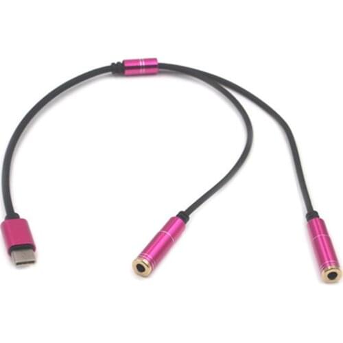 USB C To 3.5 mm Jack Audio Splitter CableType-C 3.5mm Strereo Earphone Splitter adapter for Xiaomi 6 Le2 Pro Max2 Blue Red 0.3M