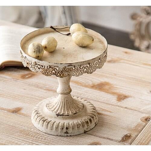Hand crafted white rustic retro metal small pedestal cake stand