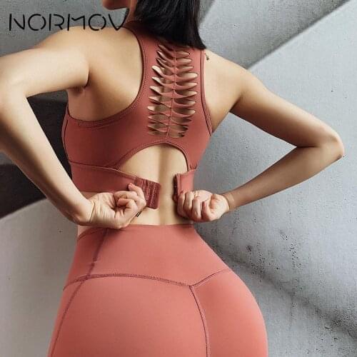 NORMOV Sports Bra Top Fitness Women Racerback Running Crop Tops Pink Workout Padded Yoga Bra High Impact Activewear
