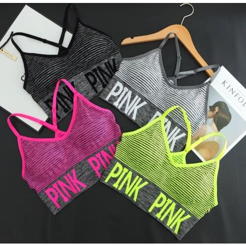 Kiss Me Pink Letter Push Up Sport Bra Print Sport Bra Tops For Women Gym Wear Fitness Running Yoga Bra Sportswear Yoga Top