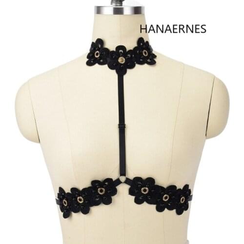 Womens Black Body Harness Cage Cupless Bra Lingerie Erotic Bondage Club Dancer Goth Crop Tops Cage Flower Lingerie Goth Clothes