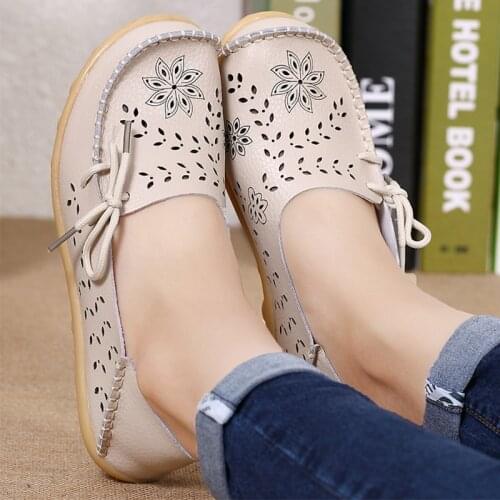 New Womens Ballet Flats Genuine Leather Shoes Woman Slip On Loafers Flats Soft Oxford Shoes Casual Sapato Feminino Plus Size 44