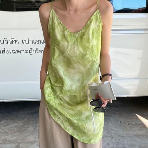 2021 Korea Chic Summer Holiday Style New Design Fold Printing Long Sleeveless Tops Women Z814