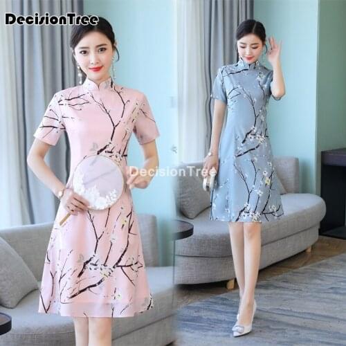 2021 chinese dress short style satin chinese traditional dress for women female cheongsam qipao oriental cheongsam dress