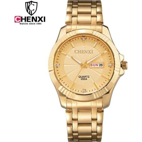 2018 CHENXI Gold Watch Men Women Luxury Business Man Watch Golden Waterproof Fashion Casual calendar Quartz Male Dress Clock