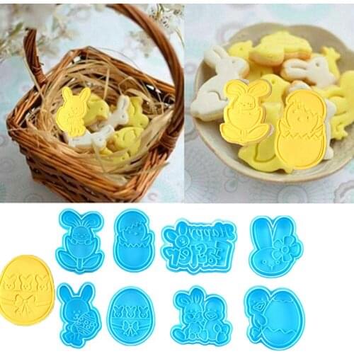 4Pcs Rabbit Pattern Plastic Baking Mold Kitchen Biscuit Cookie Cutter Pastry Plunger Diy Fondant Cake Decorating Tools JU0072