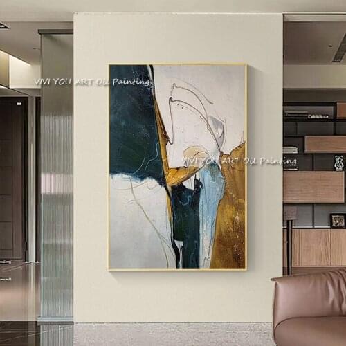 Abstract 100% Handmade Color Blocks Canvas Painting Black white Bedside Modern Picture for Living Room Bedroom Home Decor