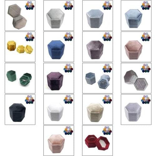 Velvet Single Ring Box Hexagon Valentines Day Ring Box with Detachable Lid