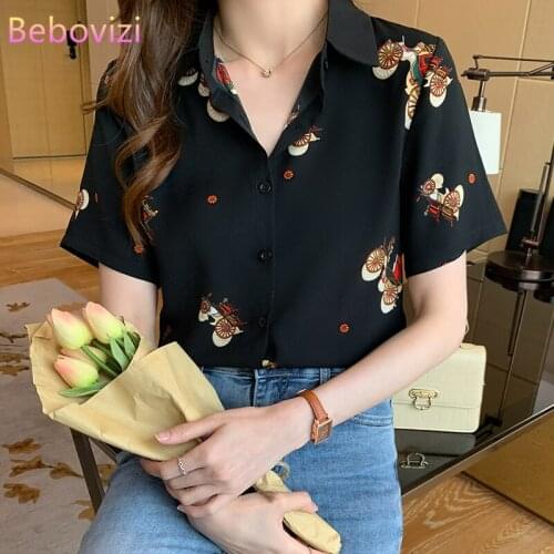 S-XXL 2021 Fashion New Summer Casual Black Short Sleeve Button Up Tops and Shirts for Women Office Lady Work Clothes