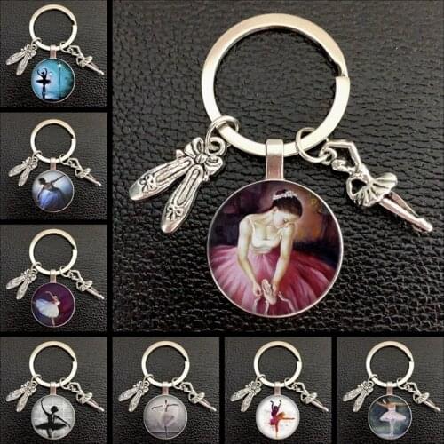 Ballet dancer character silhouette keychain convex glass ballet girl oil painting keychain dance jewelry gift for couple