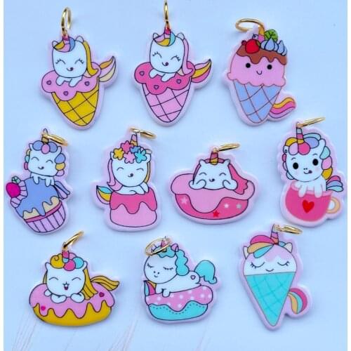 10 Cute Cartoon New Bright Unicorn Series Acrylic Pendant Key Chain Pendant Necklace Pendant For DIY Accessories 012