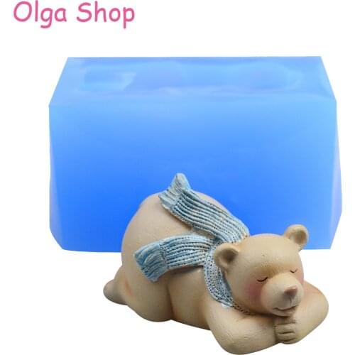 DYL743 Sleeping Bear Silicone Mold Animal Mold Cake Decorating Sugarcraft Candy Chocolate Resin Candle Soap Polymer Clay