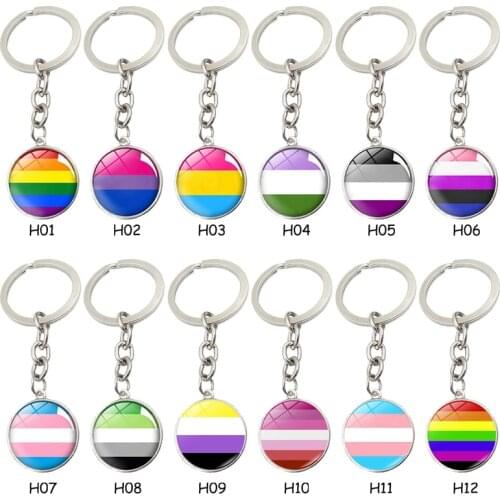 Gay Pride Rainbow Flag Alloy Keychain Lesbian LGBT Pride Bright Color Glass Dome Key Chain High Quality Chaveiro Gift