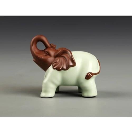 Ceramic Handmade Personality Elephant Tea Pet Purple Clay Ice Cracked Glaze Animal Figurine Home Decoration Ornaments