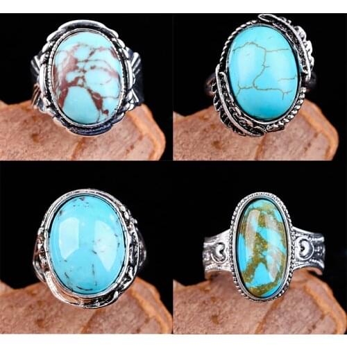 Classic Ethnic Turquoises Rings For Women Vintage Bohemia Style Finger Ring For Women Elegant Wedding Jewelry Nice Gift
