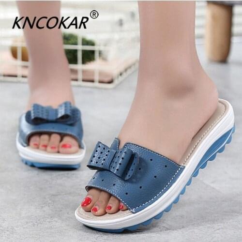 KNCOKAR Summer New Slippers Fashion Ladies Slippers Soft And Comfortable Casual Large Size Shoes Woman Slope With Slippers