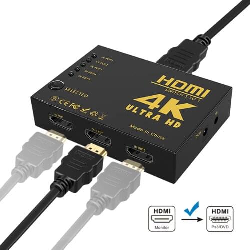 5 in1 HDMI-compatible Switcher 4K HD1080P 3 5 Port HD Switch Selector Splitter With Hub IR Remote Controller For HDTV DVD TV BOX