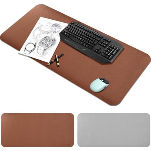 Chihein 95*40cm Mouse Pad PU Leather Desk Mat Business Office Home Table Pad for Laptop Keyboard Double Side Color (Brown/Gray)
