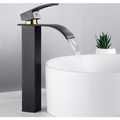 Waterfall Bathroom Sink Faucet Deck Mount Hot Cold Water Basin Mixer Taps Polished Chrome Lavatory Sink Tap