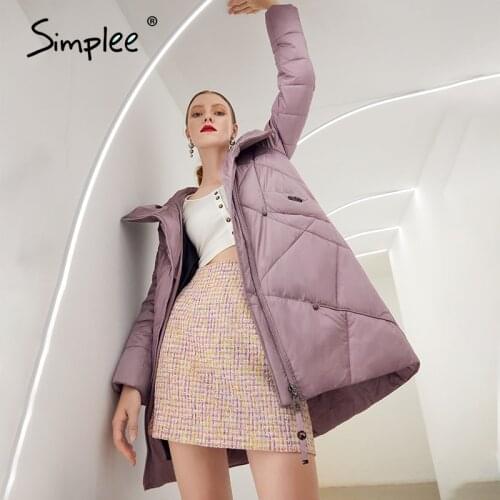 Simplee Warm elegant knitted collar women coat jacket Casual pocket parka Fashion long female winter windproof jacket light pink