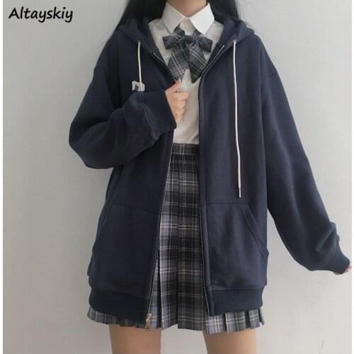 Jackets Women Harajuku Japanese New Ulzzang Punk Fashion Solid Color Long-sleeved Vintage Chic Student Loose Zipper College Jk