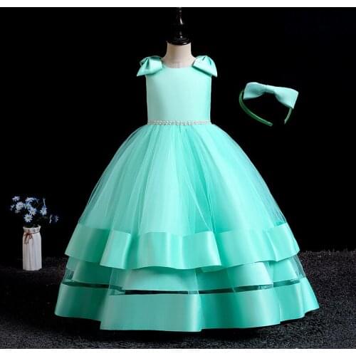 Flower Girl Long Gown Lace Embroidery for Princess Party Dress Children Formal Wedding Evening Clothing Kids Dresses for Girls