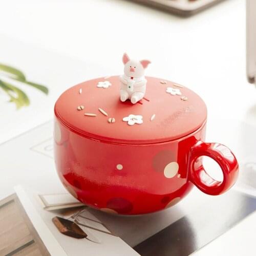Cute Cartoon Pig Mugs Animal 2021 New Year Red Pig Water Glass Milk Mug Coffee Cup Christmas Gift Coffee Mug With Lids