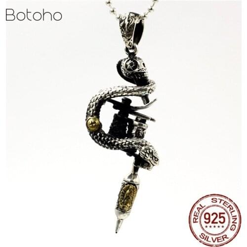 925Silver Tattoo machine pendant for man 925 pure Sterling silver man pendant hand polished skull snake Madonna Thai silver punk