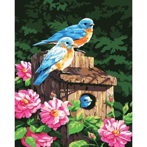 DIY Digital Painting By Numbers two birds oil painting mural Kits Coloring Wall Art Picture Gift frameless