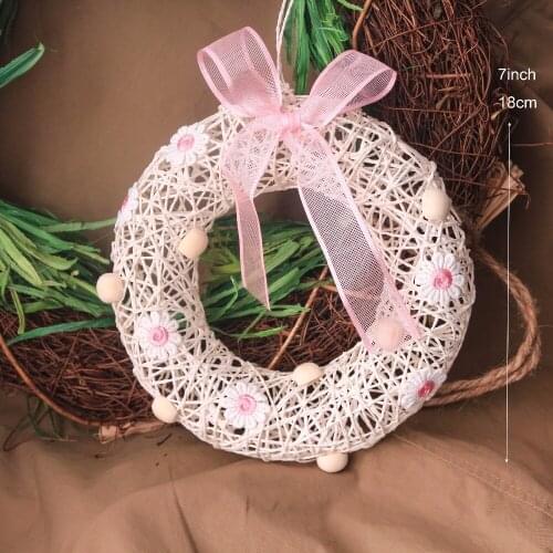 D7" Set of 5 Wedding White Wreath Party Wood Flowers Ornament Hollow Out Rattan Festival Home Decoration Craft DIY Wall Decor