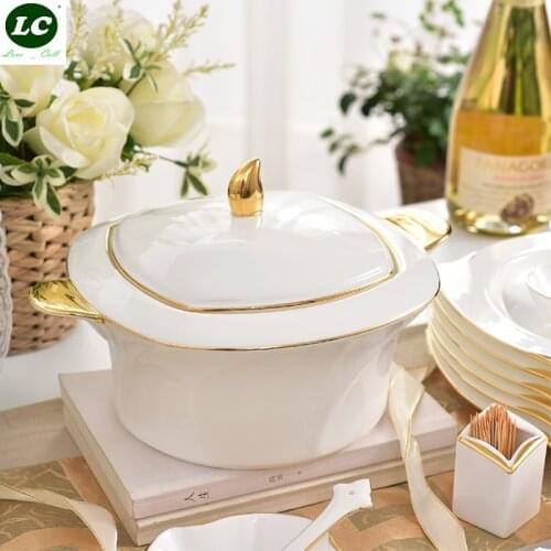 Dinnerware Set 48pcs ceram White&golden Porcelain with Soup bowls / Plates /dishes Bone China tableware set