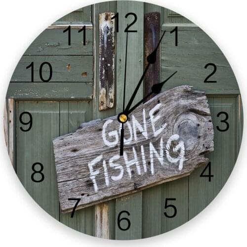 Retro Wooden Door Handle Fishing Close Creative Wall Clock For Home Office Decoration Living Room Bedroom Hanging Watch
