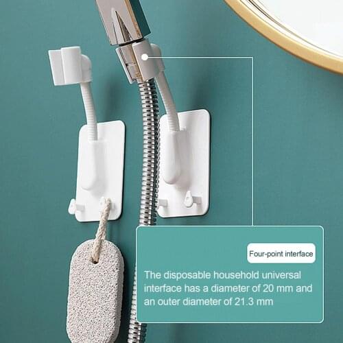 Wall Mount Shower Head Holder With 2 Hooks 360 Degree Adjustable Self-Adhesive Bracket Punch-free Installation For Bathroom