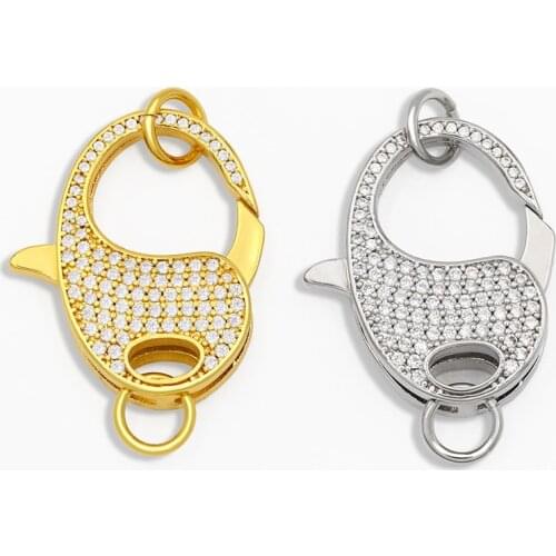 OCESRIO Gold DIY Pendant Carabiner Small Lock Screw Zircon Clasps Luxury Buckle Oval Clasps Necklace for Jewelry Making cspa080