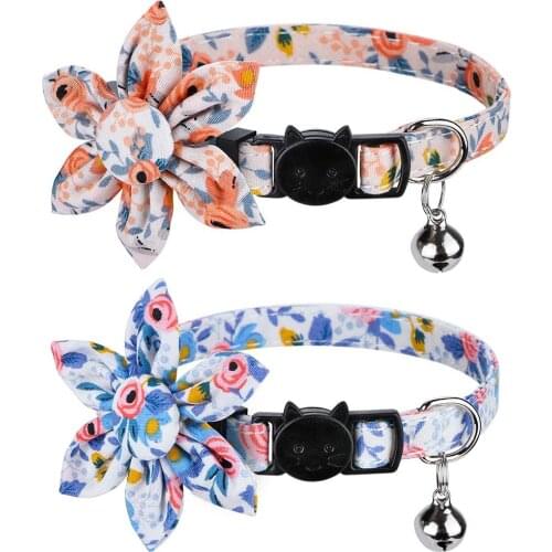 Breakaway Cat Collar with Bell and Cute Sunflower Floral Patterns Adjustable Safety Kitten Collars Accessories for Pet Puppies