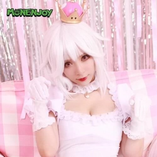 Monenjoy Super Mario Princess King Boo Cosplay Wig Game White Cos Hair