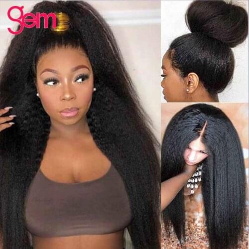 13x4 Lace Frontal Wig Kinky Straight Wig Yaki Human Hair Wig Human Hair Brazilian Gem Hair 150 Density Lace Front Human Hair Wig