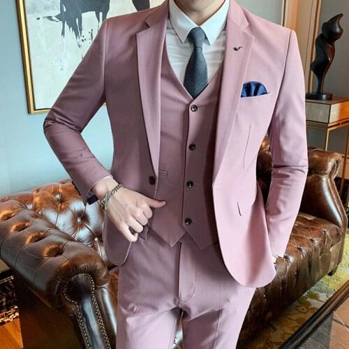Jackets+Vest+Pants) Men Fashion slim fit Leisure pure cotton business suit/three-piece suit/Male fashionable tuxedo clothing