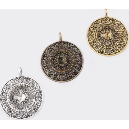 3PCS Antique Large Hollow Filigree Round Charms Pendants 11mm Blank Tray Cameo Cabochon Base Settings