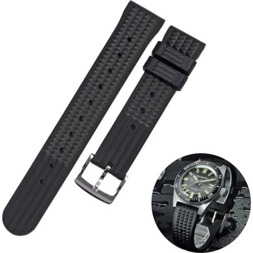 CRONOS Waffle Watch Strap Black Rubber Bands Waterproof No Insert 20mm Stainless Steel Tongue Buckle