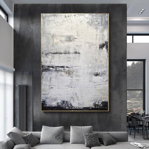 Handpainted oil painting black and white simple living room bedroom decoration painting abstract texture mural can be customized