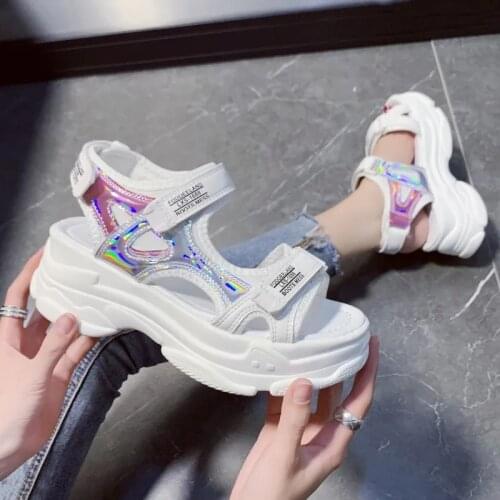 Summer New Fashion Platform Sandals Women Rainbow Shoes Slope Heel Open Toe Platform Sandals Comfortable Non-Slip Casual Sandals