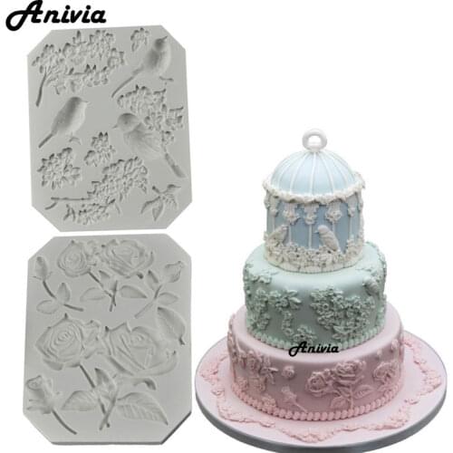 Rose Stems, Bird & Blossoms Silicone Mold Fondant Mould Cake Decorating Tools Chocolate Gumpaste Molds, Sugarcraft