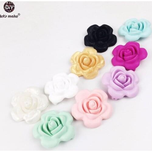 Lets Make 20pc Silicone Teething Rose Flower Baby Teether DIY Crafts Silicone Beads Kids Toys Baby Silicone Nursing Teether